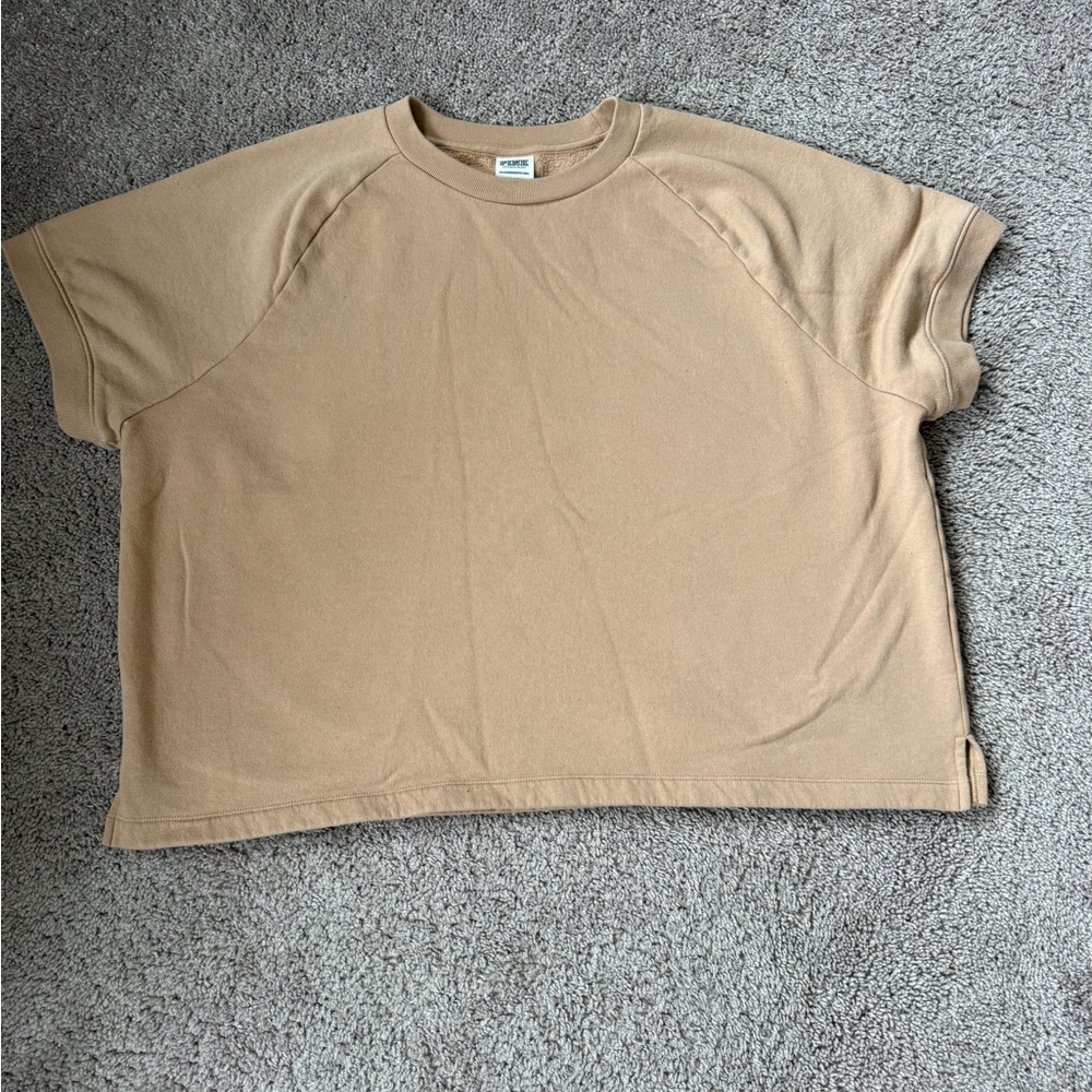 PINK Victoria's Secret everyday fleece Boxy Cropped Short Sleeve Top tan